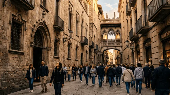 Atmosphere of Gothic Quarter (Barri Gòtic), Barcelona